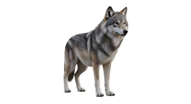 Majestic Gray Wolf Standing Tall and Alert.