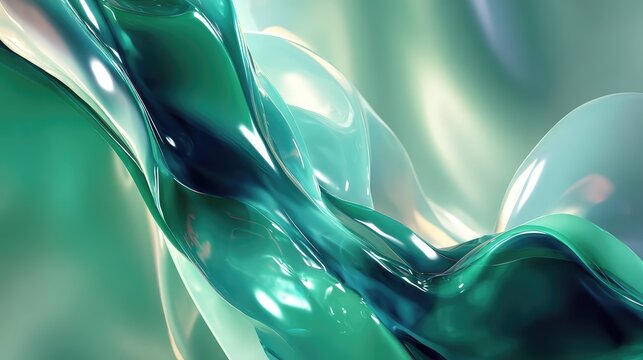 Abstract flowing liquid green waves background rendering