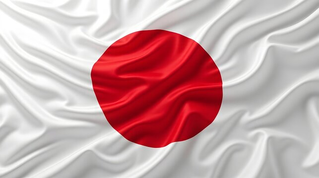 Elegant Japanese flag with a gentle fabric wave and rich red circle, ideal background for travel, cultural events and international business themes