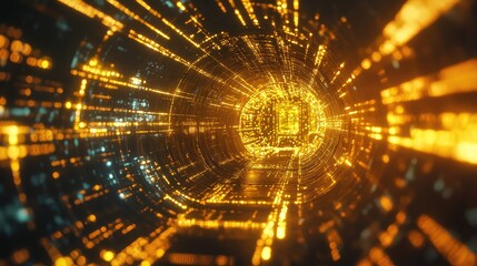 Digital data flowing through futuristic circuit tunnel