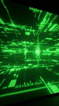 Green Screen future technology and cyberspace concept virtual display projection over black background scene 4 with distortion, overlay, glitch, static noise, scan lines on background, 4k animated