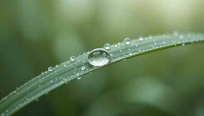 Close-Up of Water Droplet on Green Leaf with Soft Background