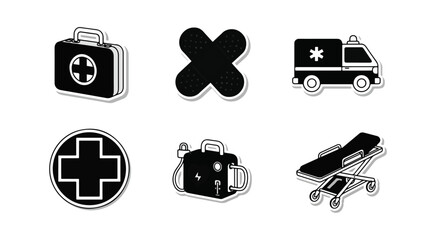 Medical icons set emergency first aid and healthcare elements