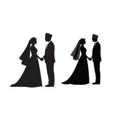 silhouette of bride and groom black and white couple dress 