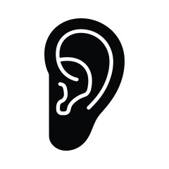 Simple black and white icon of a human ear