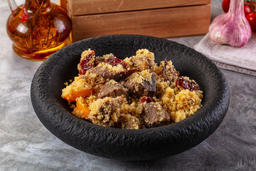 Traditional couscous with lamb and vegetables