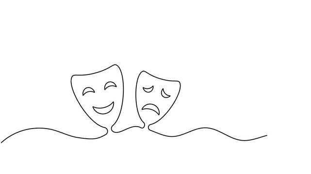 Continuous line drawing сomedy and tragedy theater mask
