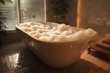 Indulge in a luxurious bubble bath in a relaxing spa setting, soak away stress and enjoy quiet time, perfect for wellness and self-care promotion
