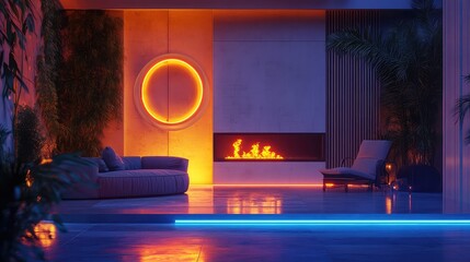 Naklejka premium Modern living room interior creating a futuristic ambiance