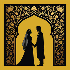 silhouette of a couple muslim grils and boy wedding 
