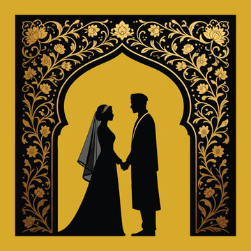 silhouette of a couple muslim grils and boy wedding 
