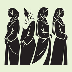 Stylized Hijabi Women Silhouette – Cultural Unity and Identity in Minimalist Black-and-White Illustration