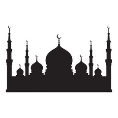 silhouette of mosque black and white 