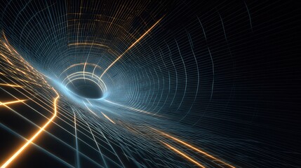 Fototapeta premium Abstract digital grid creating wormhole tunnel effect