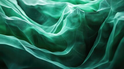 Obraz premium Abstract green digital mesh network flowing smoothly