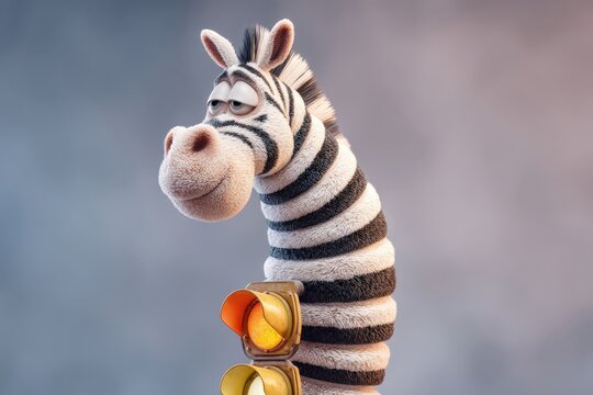 Una cebra animada con un sem&aacute;foro en la cabeza, con una expresi&oacute;n de aburrimiento.