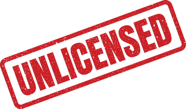 Red grunge rectangular stamp with UNLICENSED text for indicating status or legal restrictions clearly