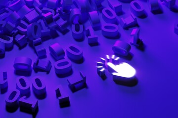 Binary code business neon concept self illumination background 3D illustration