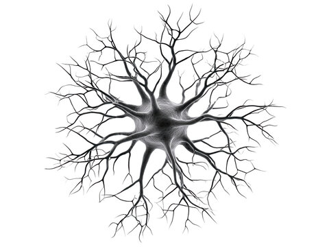 A black and white drawing of a brain with many branches