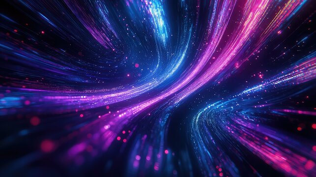 Abstract digital data stream accelerating with neon light trails