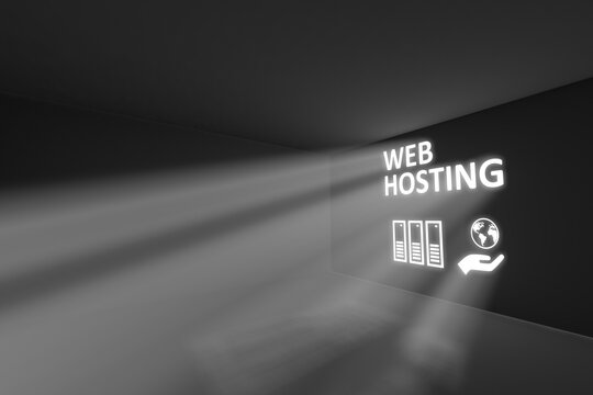 WEB HOSTING rays volume light concept 3d illustration