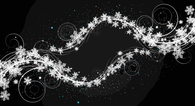 Elegant swirling snowflake patterns create a beautiful festive winter background design.