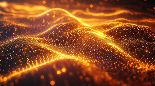 Abstract glowing particles forming digital data wave