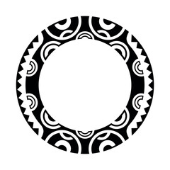 Round Polynesian Maori geometrical round border frame design.