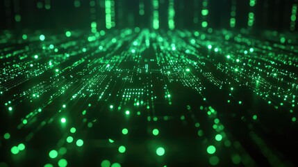 Green glowing digital circuit board data transferring