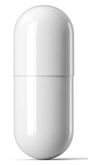 A glossy white, oval-shaped pill capsule.  Aimed at showcasing the form, not the contents