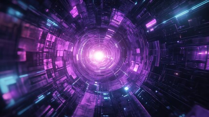 Futuristic glowing purple tunnel transporting data and energy