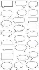 Obraz premium Collection of 25 outlined speech bubbles, varied shapes, white fill, subtle drop shadow