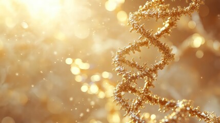Golden iridescent dna strand structure rotating in light