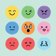 set of smiley faces and colorfull angry face