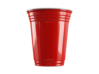 A red plastic cup with a white lid