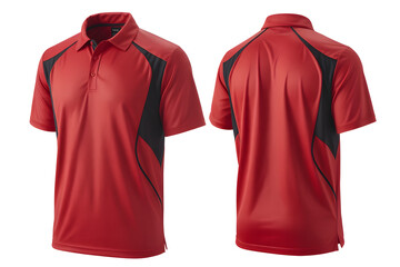 Red Athletic Sport Polo Shirt Front Back Moisture Wicking Performance Black Panel Design Uniform Apparel