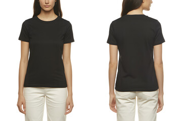 Black Women’s T-Shirt Front Back View Plain Basic Tee Fashion Apparel Mockup