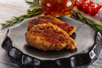 Breaded meat fillet escalope schnitzel