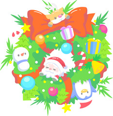 cute christmas wreath vector illustration for greeting card or merchandise