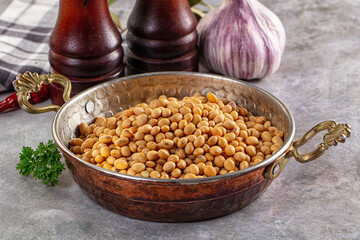 Raw dry soya beans heap