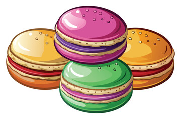 Stack of colorful macarons showcases a tempting tower of confectionary delight on a bright background