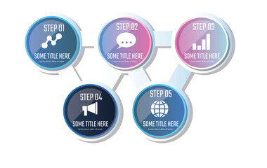 5 processes that drive your business forward to success. Infographic arrows and circles design template. Business presentation, Report and Planning.