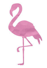 Pink crumpled paper flamingo silhouette, isolated on t