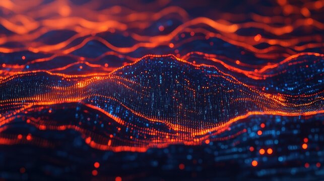 Digital data waves creating futuristic technology landscape