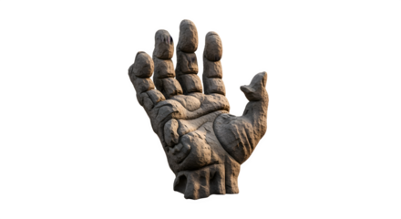 Stone Hand Sculpture with Detailed Texture and Open Palm.
