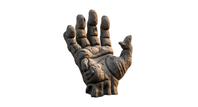 Stone Hand Sculpture with Detailed Texture and Open Palm.