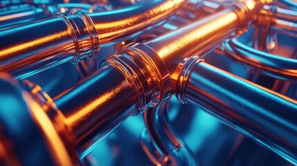 Abstract metal pipes forming complex network structure