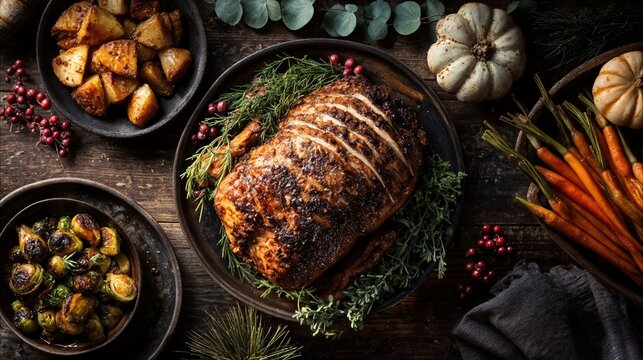 Herb-roasted thanksgiving turkey with seasonal sides