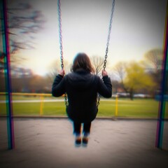 Solitary Moment on a Playground Swing A young person finds peaceful reflection in a park