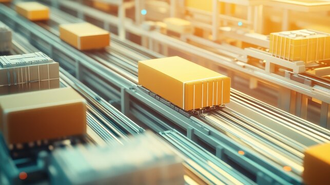 Automated logistics system moving packages in modern warehouse